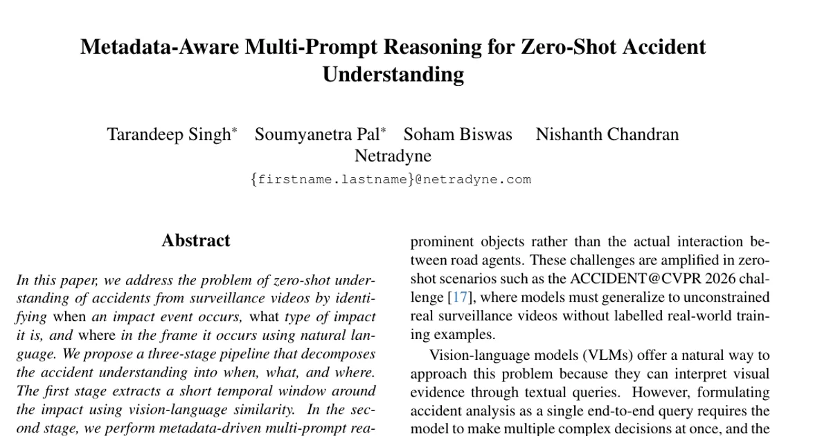 Metadata-Aware Multi-Prompt Reasoning for Zero-Shot Accident Understanding