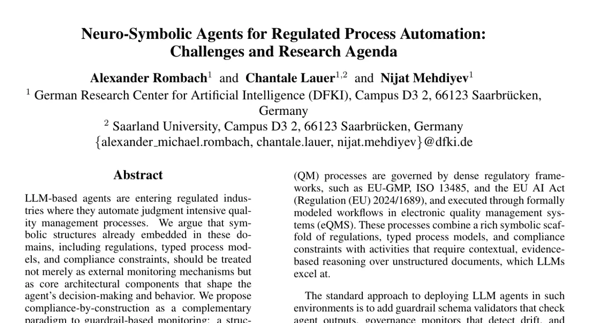 Neuro-Symbolic Agents for Regulated Process Automation: Challenges and Research Agenda