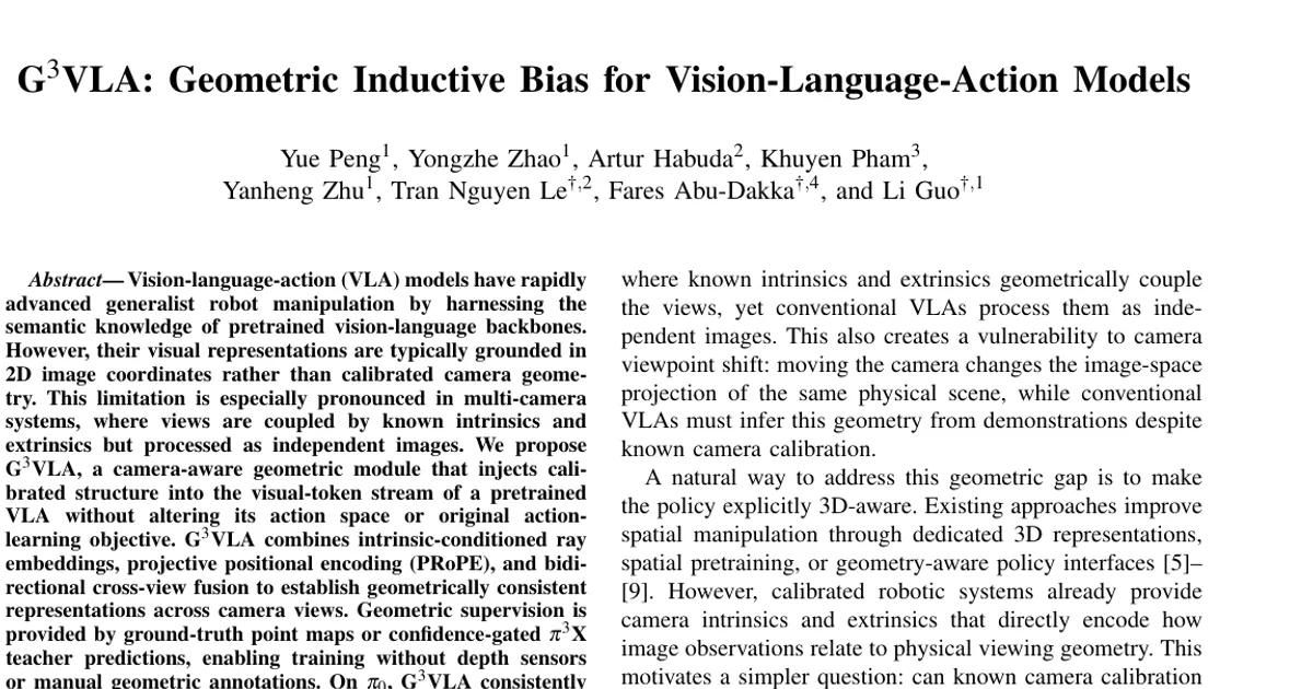 G$^3$VLA: Geometric Inductive Bias for Vision-Language-Action Models