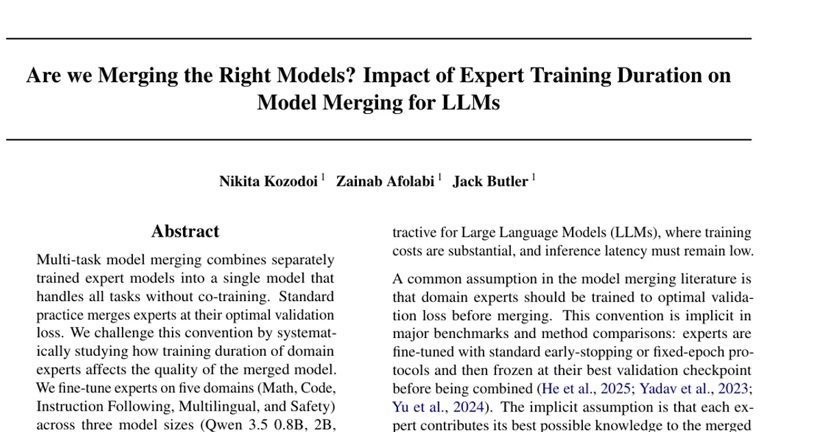 Are we Merging the Right Models? Impact of Expert Training Duration on Model Merging for LLMs