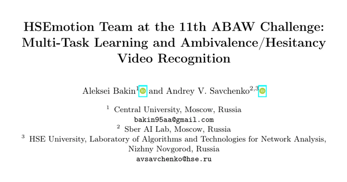 HSEmotion Team at the 11th ABAW Challenge: Multi-Task Learning and Ambivalence/Hesitancy Video Recognition