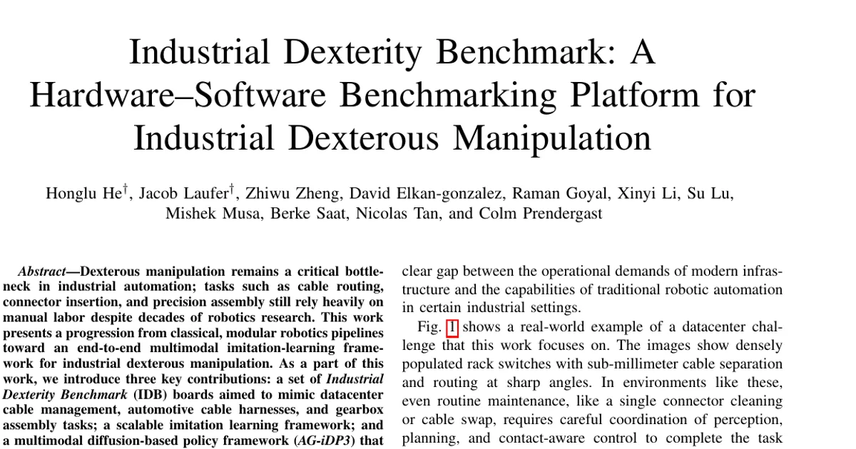 Industrial Dexterity Benchmark: A Hardware-Software Benchmarking Platform for Industrial Dexterous Manipulation