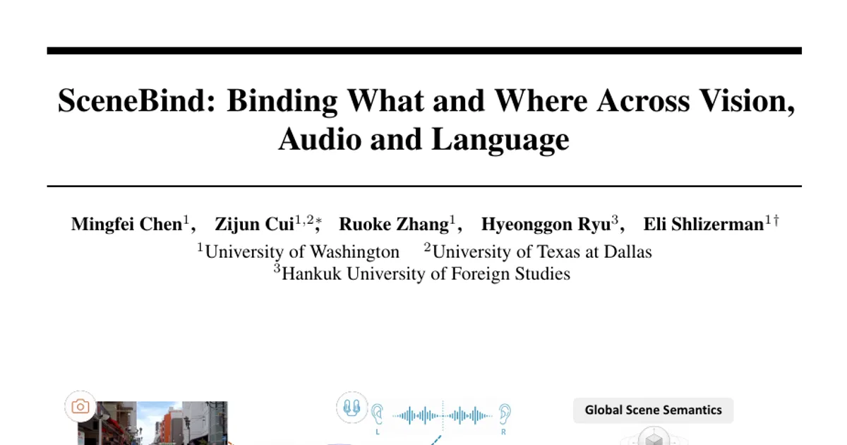 SceneBind: Binding What and Where Across Vision, Audio and Language