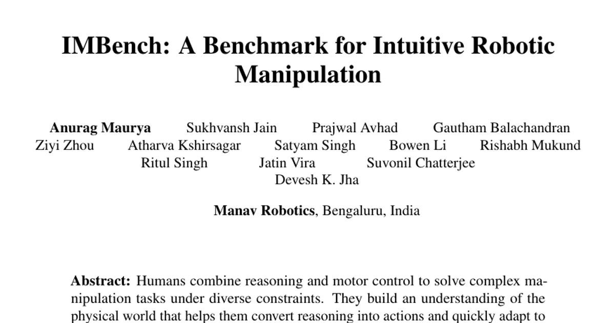 IMBench: A Benchmark for Intuitive Robotic Manipulation