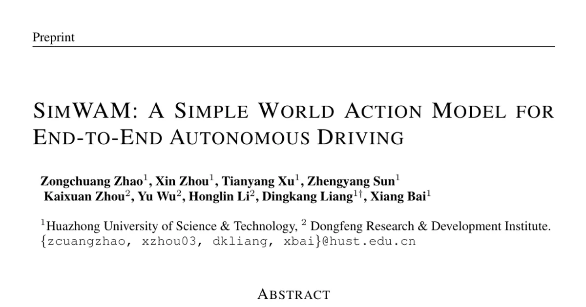 SimWAM: A Simple World Action Model for End-to-End Autonomous Driving
