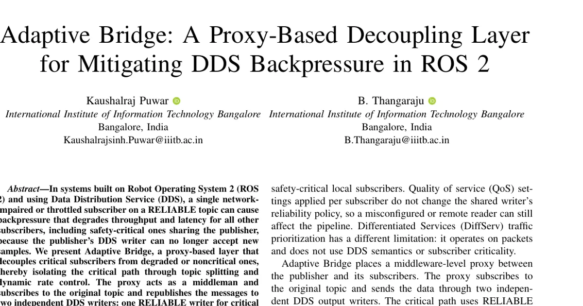 Adaptive Bridge: un livello di disaccoppiamento basato su proxy per mitigare la backpressure DDS in ROS 2