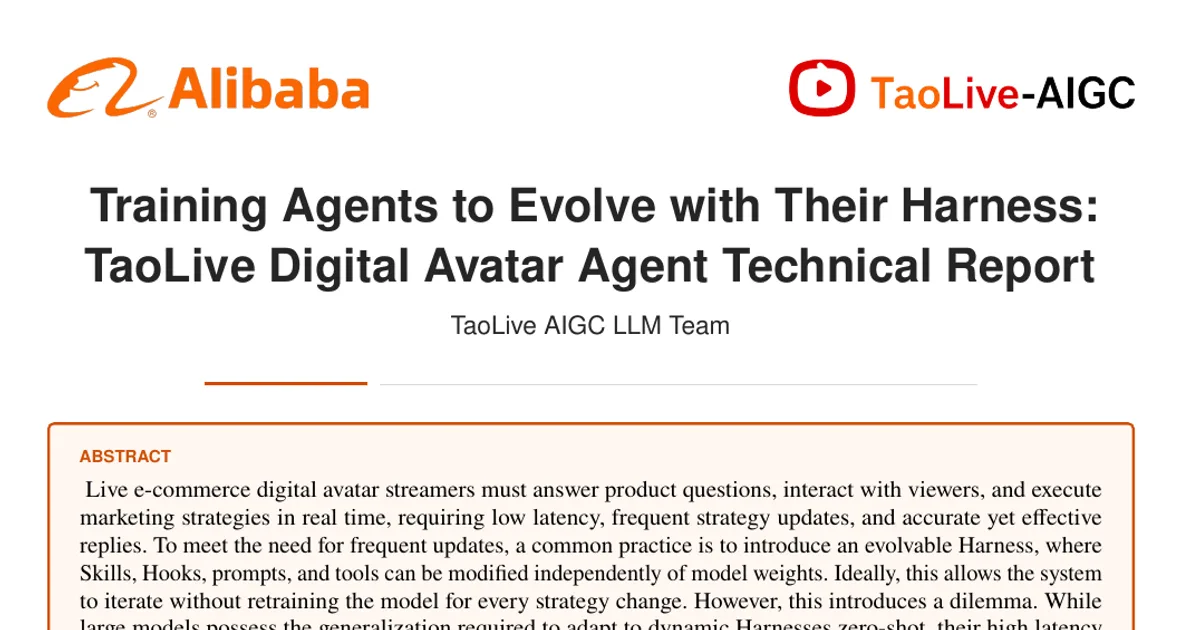 Addestrare gli agenti a evolvere insieme al proprio Harness: rapporto tecnico su TaoLive Digital Avatar Agent