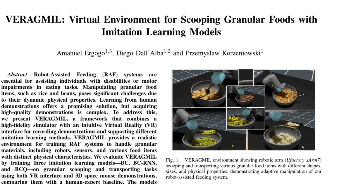 VERAGMIL: Virtual Environment for Scooping Granular Foods with Imitation Learning Models