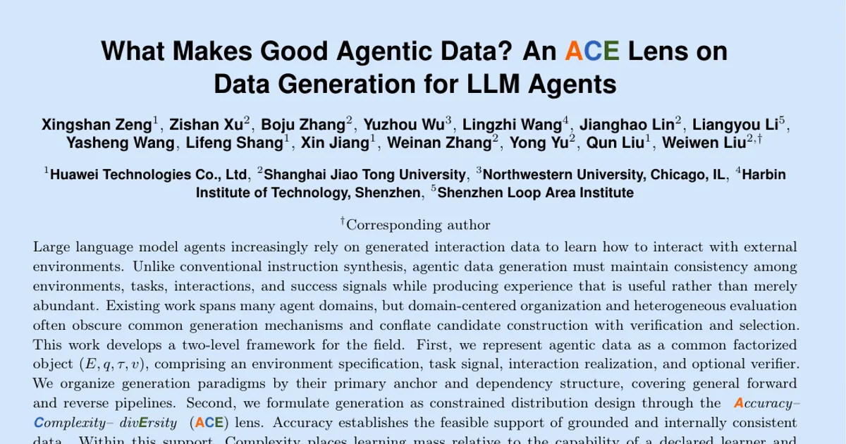 What Makes Good Agentic Data? An ACE Lens on Data Generation for LLM Agents