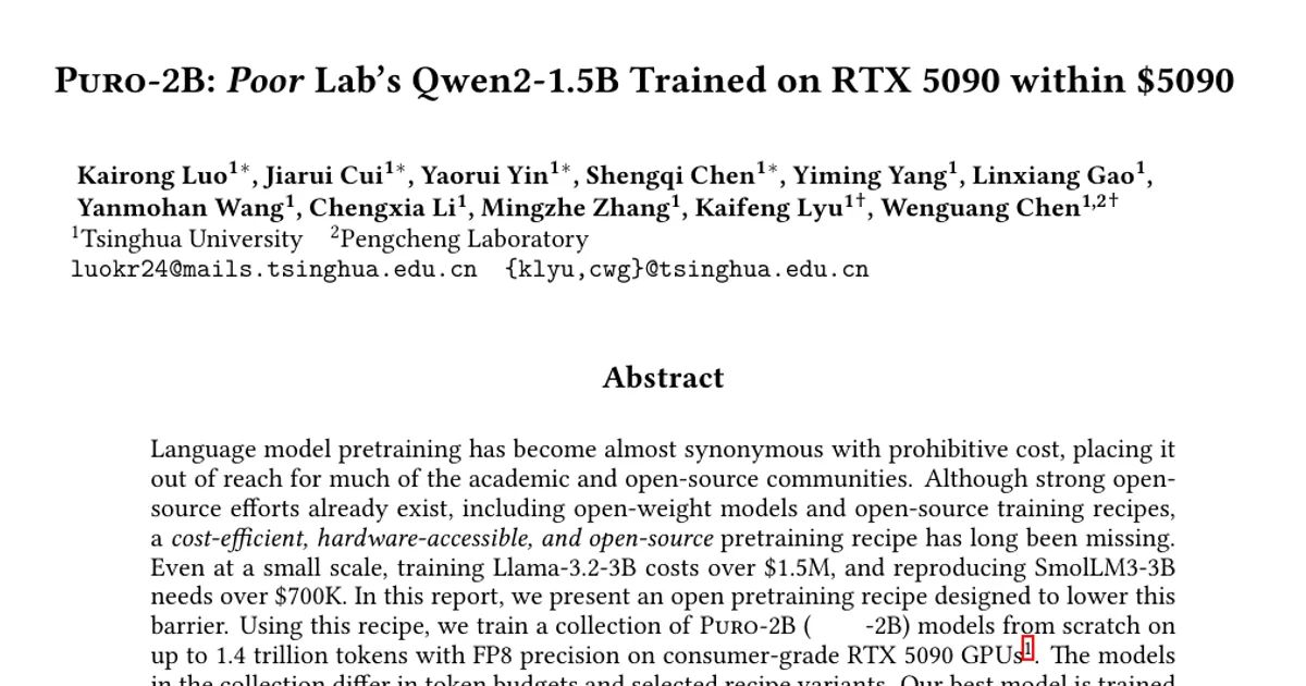 Puro-2B: Poor Lab's Qwen2-1.5B Trained on RTX 5090 within $5090