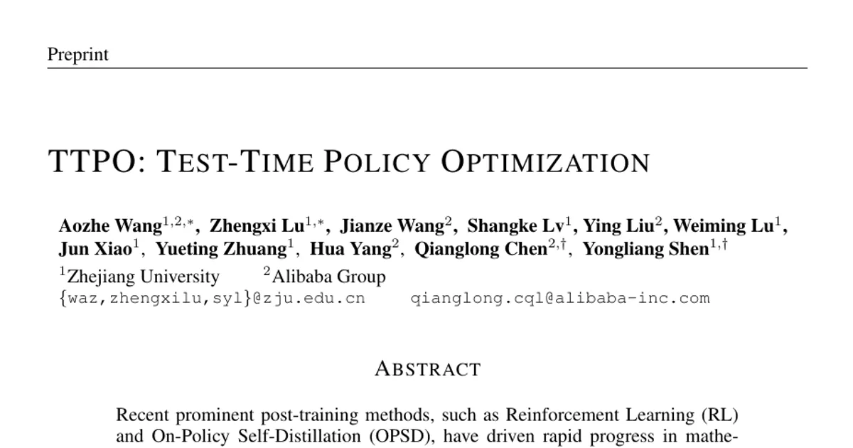 TTPO: ottimizzazione della policy in fase di test