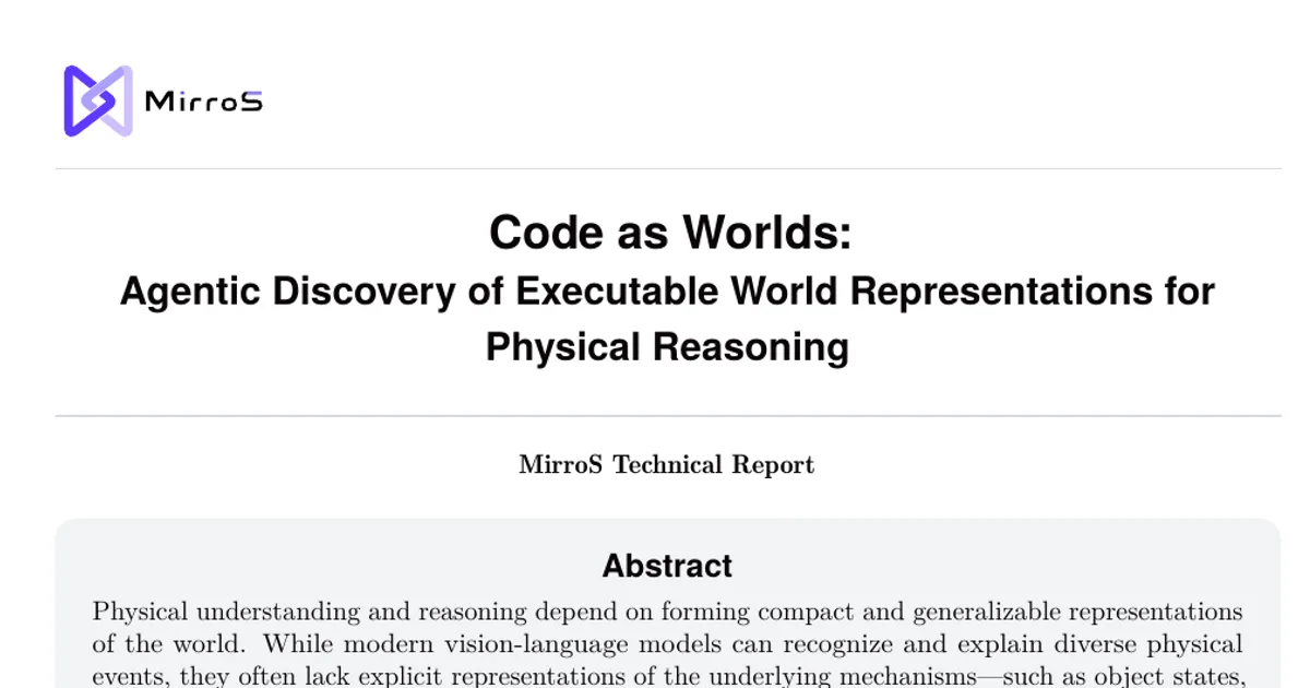 Code as Worlds: Agentic Discovery of Executable World Representations for Physical Reasoning