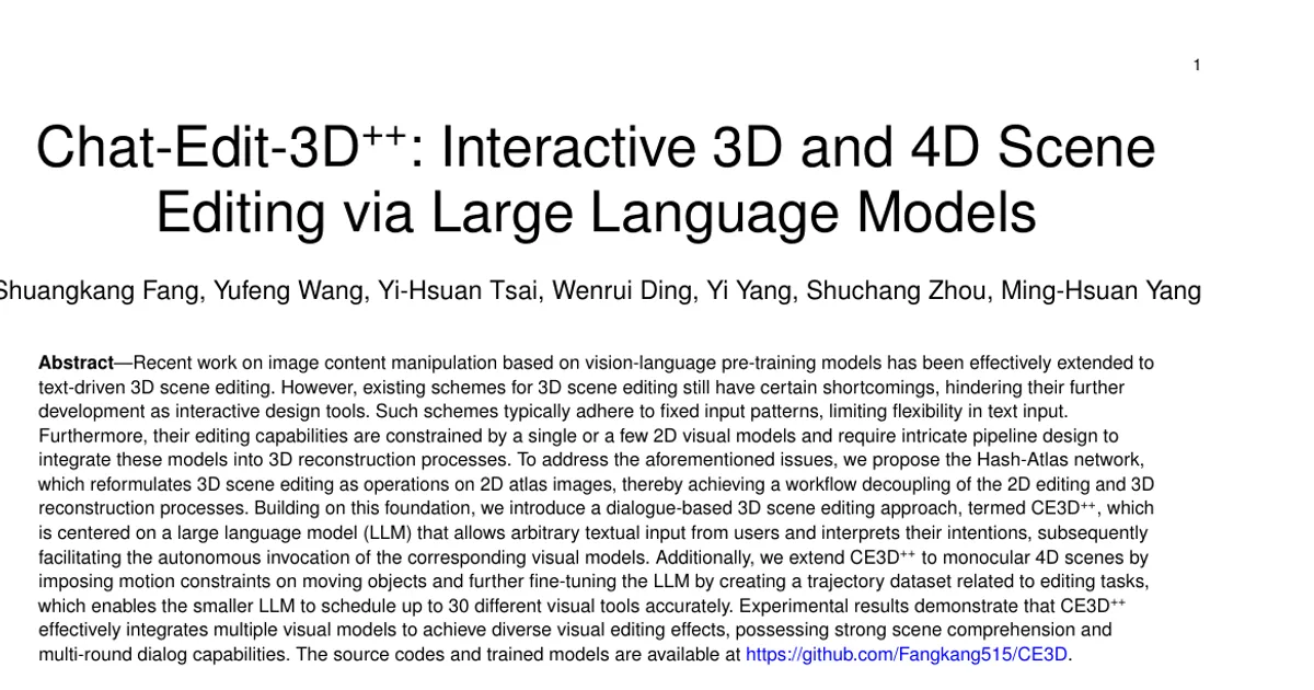 Chat-Edit-3D++: editing interattivo di scene 3D e 4D tramite modelli linguistici di grandi dimensioni