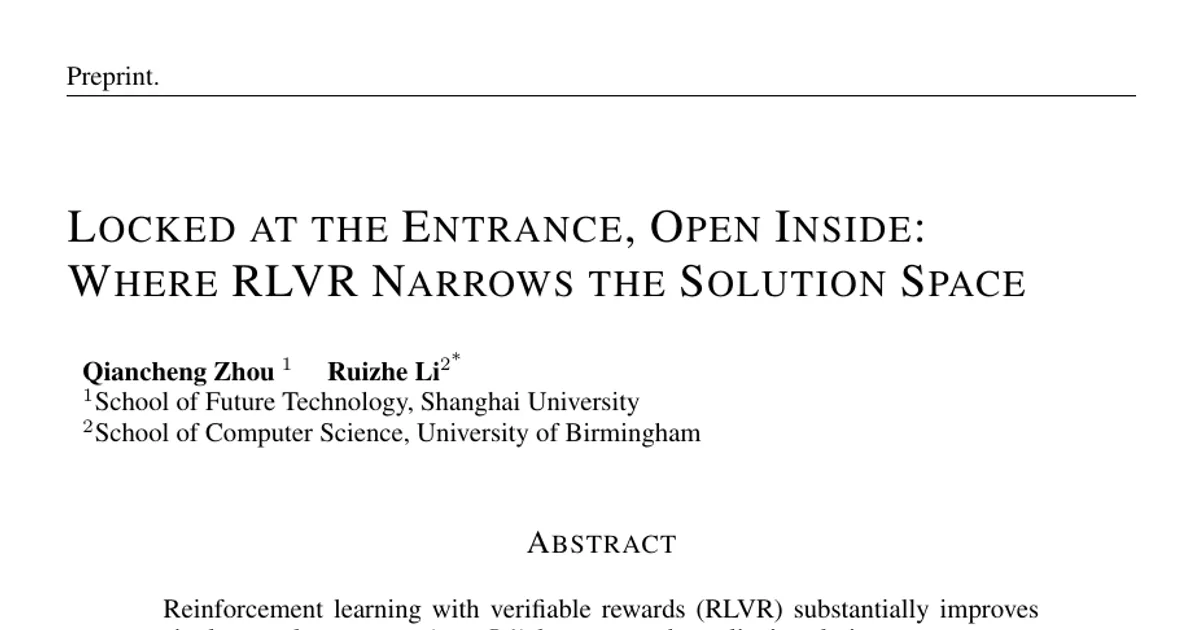 Locked at the Entrance, Open Inside: Where RLVR Narrows the Solution Space