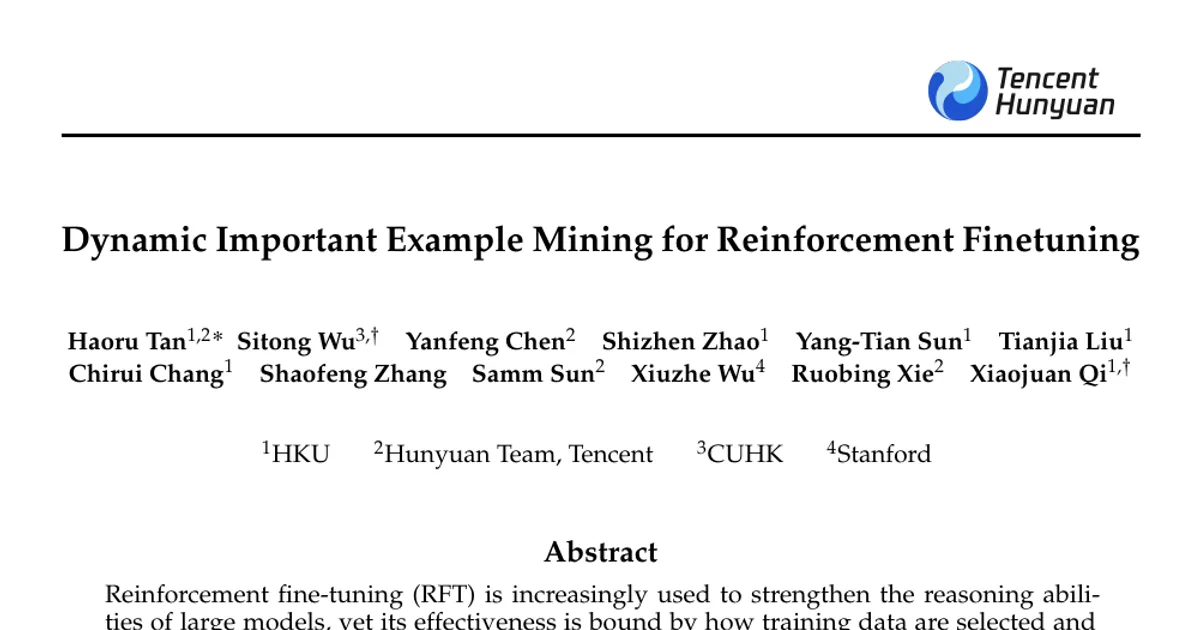 Dynamic Important Example Mining for Reinforcement Finetuning