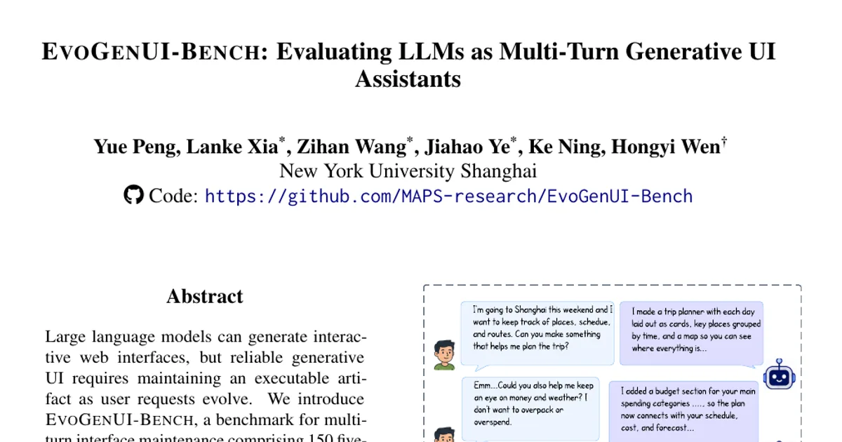 EvoGenUI-Bench: Evaluating LLMs as Multi-Turn Generative UI Assistants