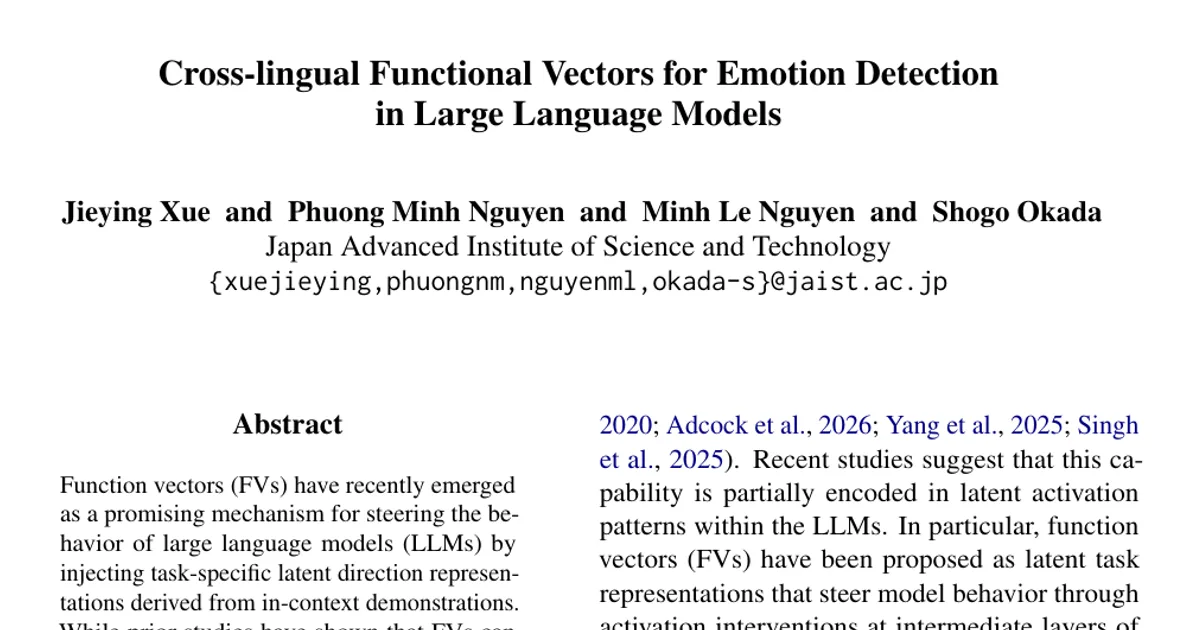 Vettori funzionali interlinguistici per il rilevamento delle emozioni nei modelli linguistici di grandi dimensioni