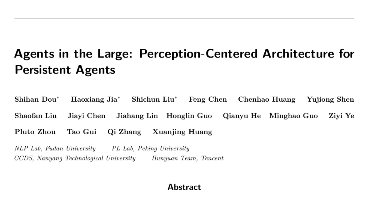 Agents in the Large: Perception-Centered Architecture for Persistent Agents