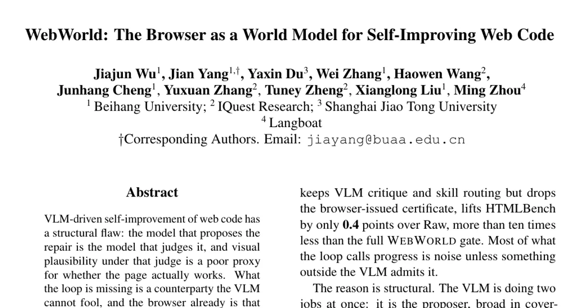 WebWorld: il browser come modello del mondo per il codice web che si migliora da sé