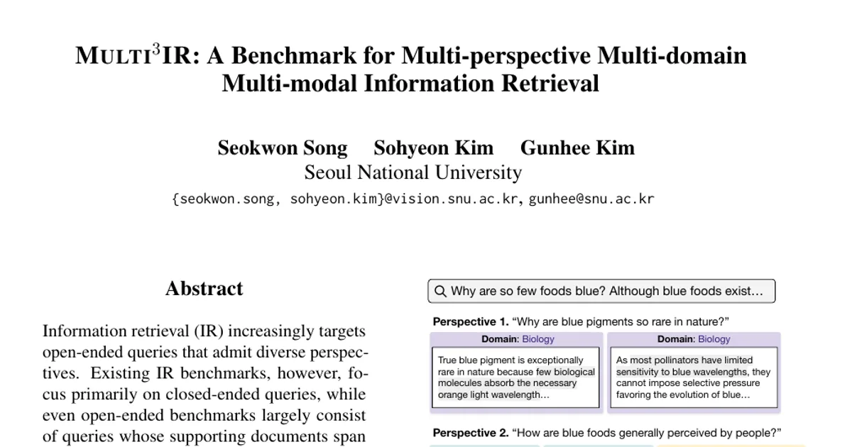MULTI3IR: A Benchmark for Multi-perspective Multi-domain Multi-modal Information Retrieval