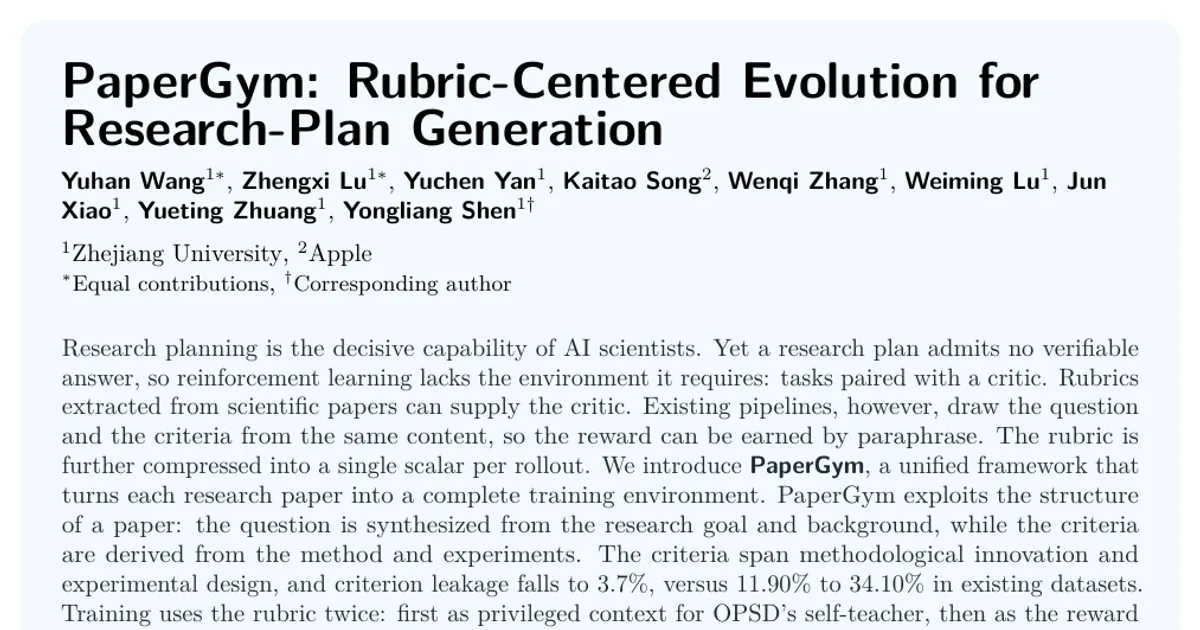 PaperGym: evoluzione incentrata sulle rubriche per la generazione di piani di ricerca