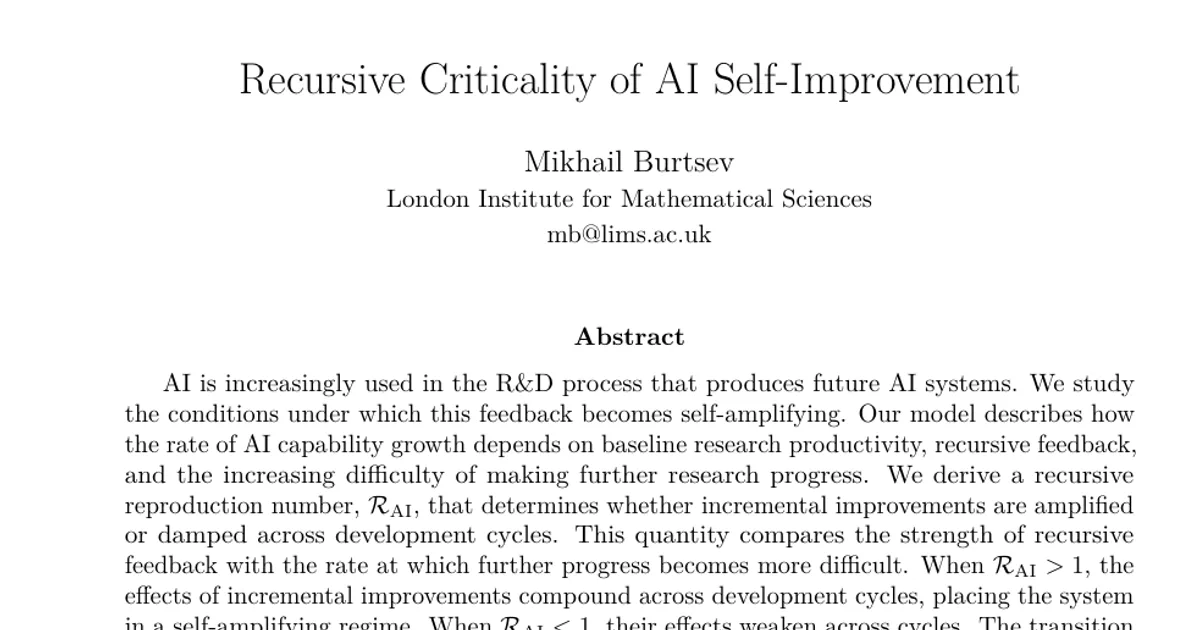 Recursive Criticality of AI Self-Improvement