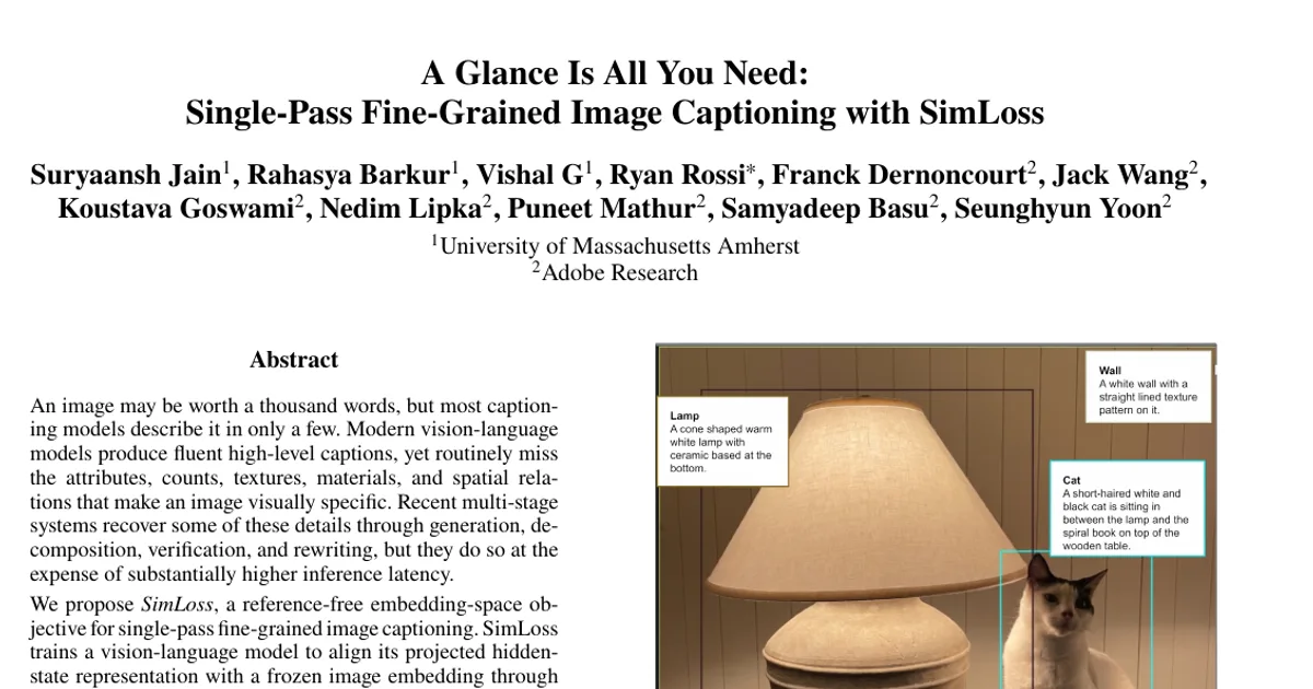 A Glance Is All You Need: Single-Pass Fine-Grained Image Captioning with SimLoss