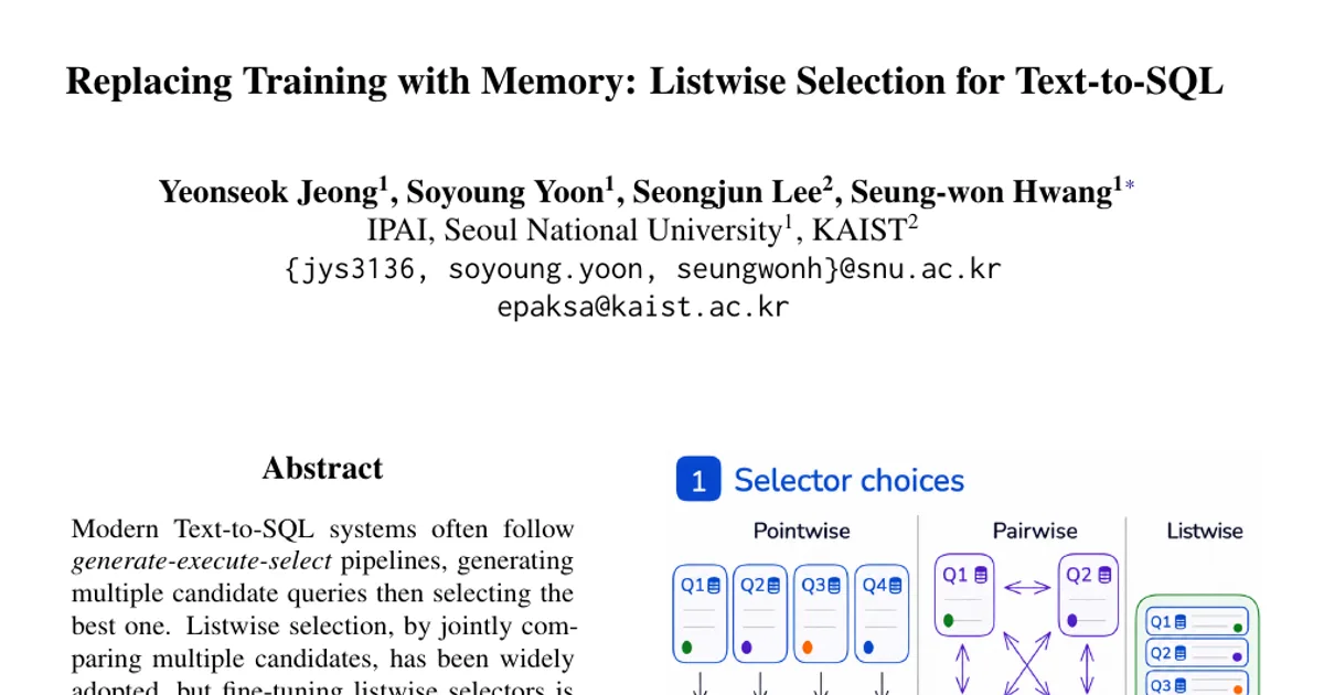 Replacing Training with Memory: Listwise Selection for Text-to-SQL