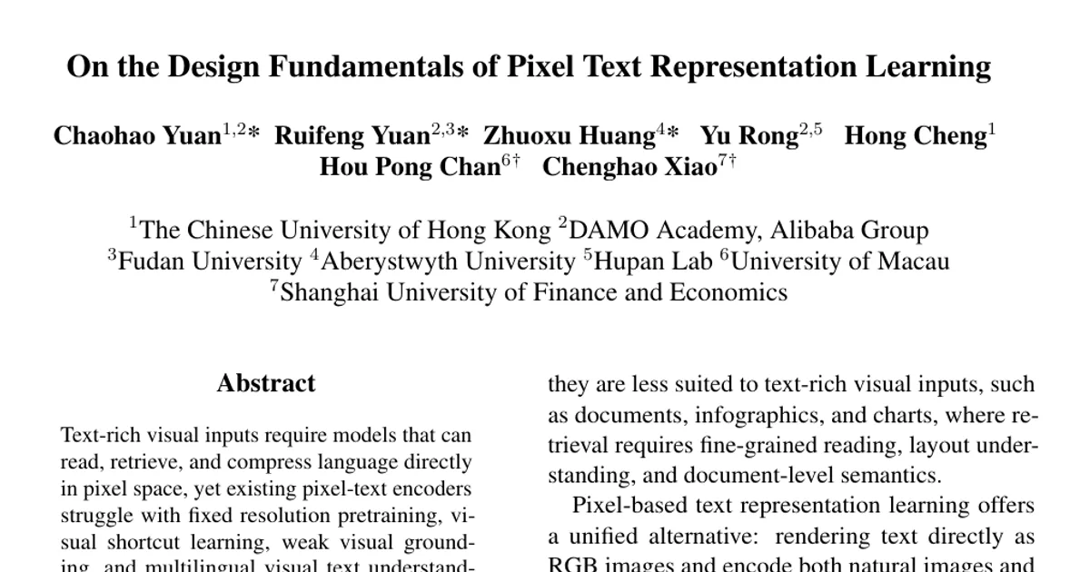 Sui fondamenti della progettazione dell’apprendimento di rappresentazioni testuali basate sui pixel