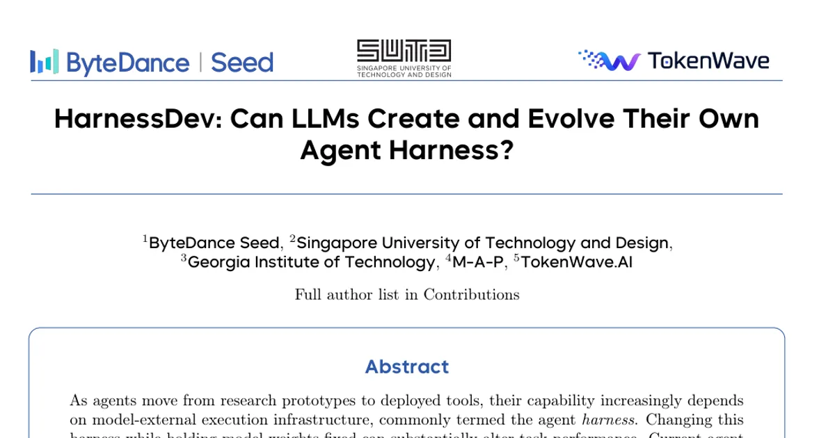 HarnessDev: Can LLMs Create and Evolve Their Own Agent Harness?
