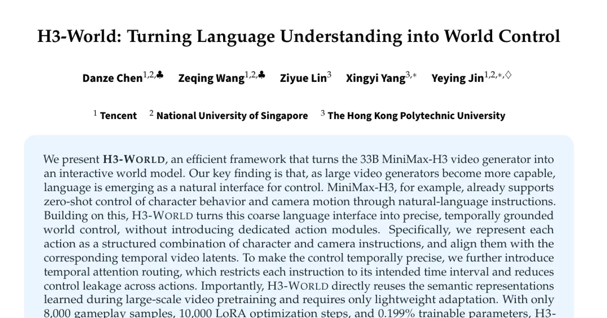 H3-World: Turning Language Understanding into World Control