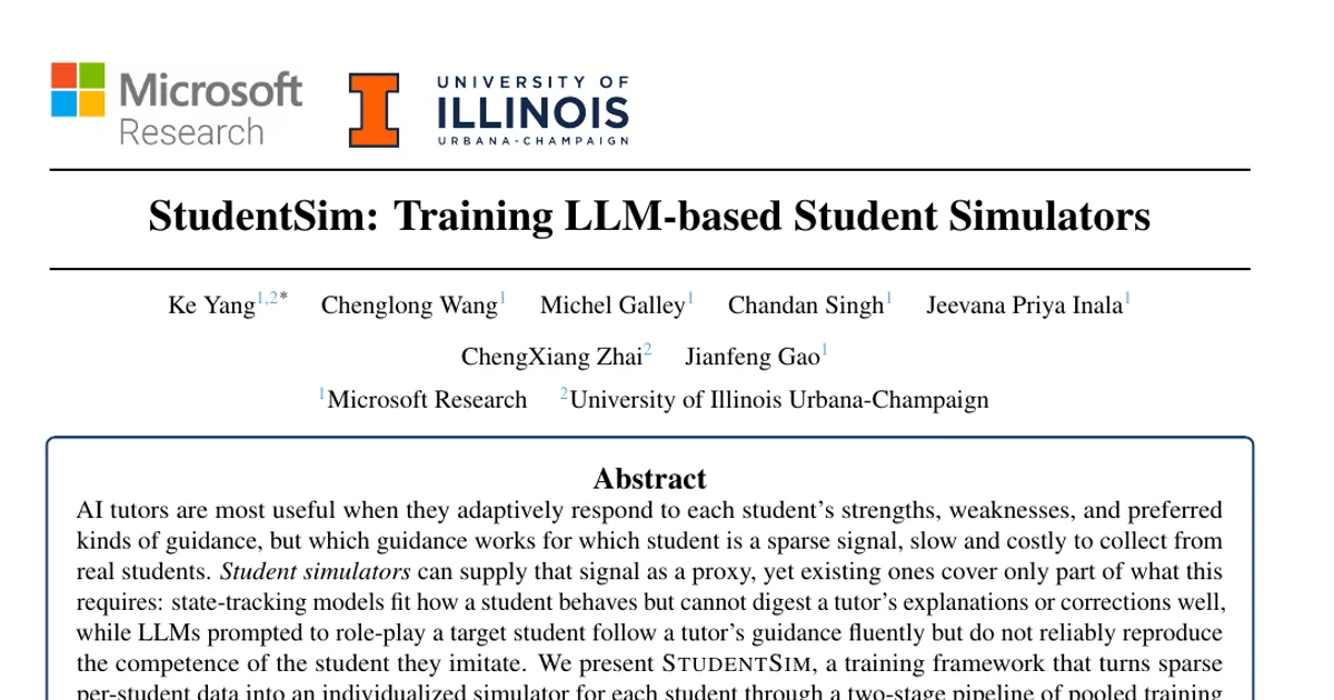StudentSim: addestrare simulatori di studenti basati su LLM