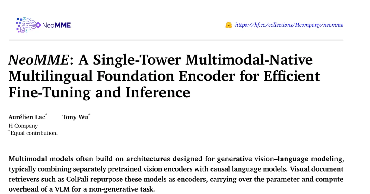 NeoMME: A Single-Tower Multimodal-Native Multilingual Foundation Encoder for Efficient Fine-Tuning and Inference