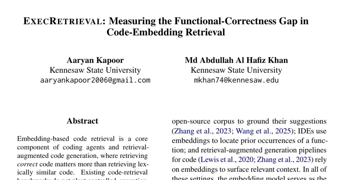 ExecRetrieval: misurare il divario di correttezza funzionale nel recupero di codice tramite embedding