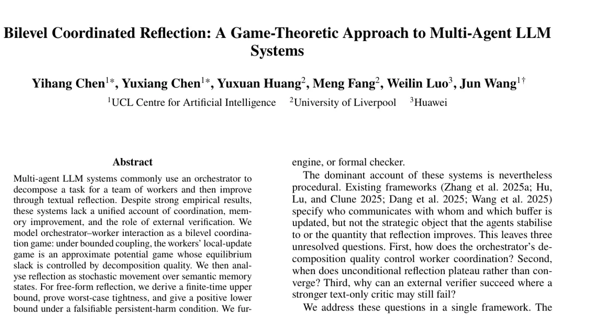 Riflessione coordinata bilevel: un approccio basato sulla teoria dei giochi ai sistemi di IA multiagente