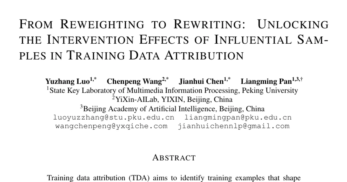Dalla riponderazione alla riscrittura: sfruttare gli effetti degli interventi sugli esempi influenti nell’attribuzione dei dati di addestramento