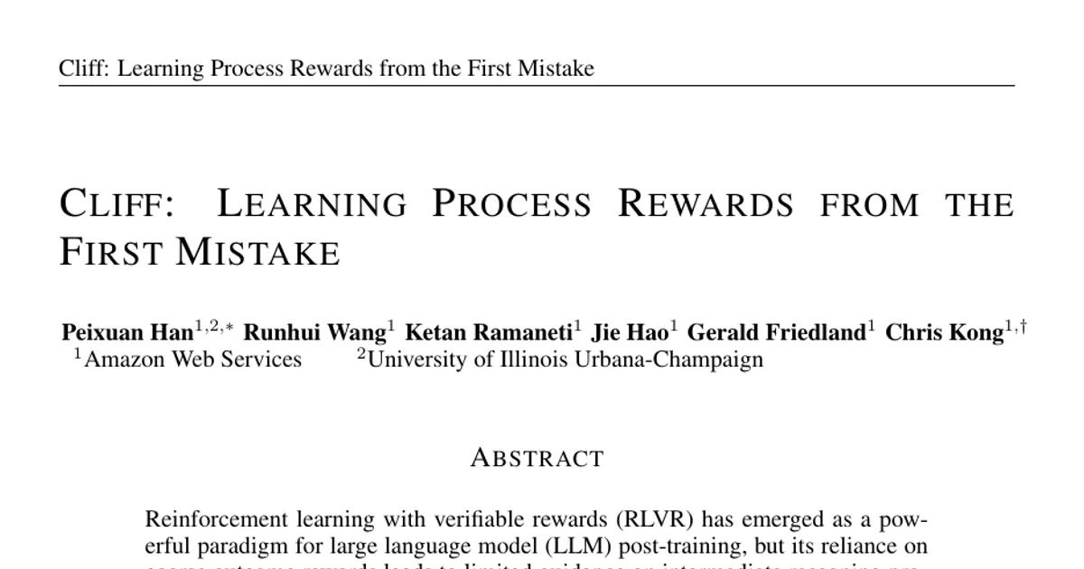 Cliff: Learning Process Rewards from the First Mistake