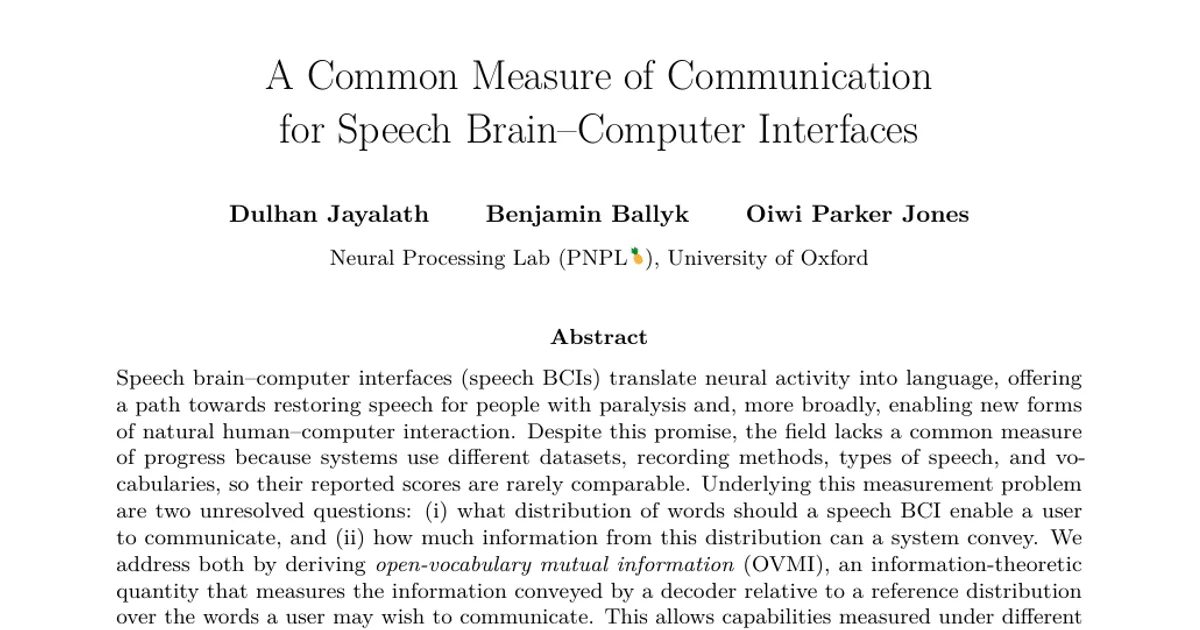 Una misura comune della comunicazione per le interfacce cervello-computer per il parlato