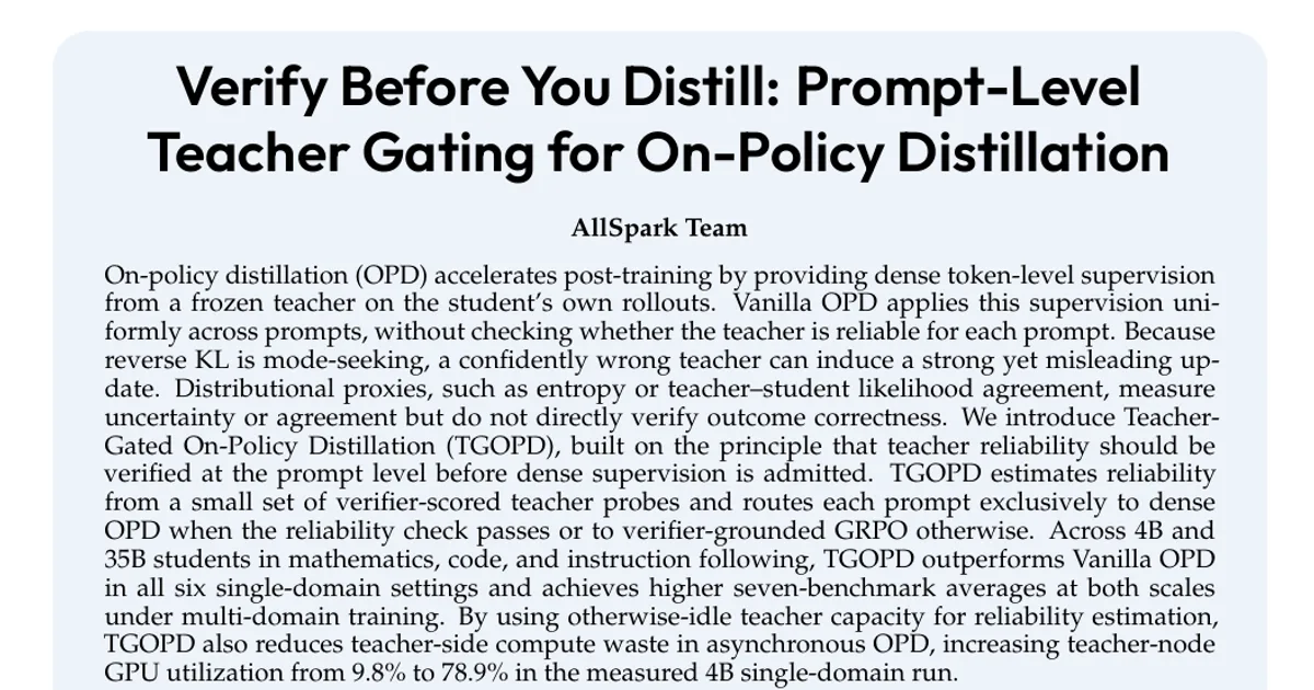 Verify Before You Distill: Prompt-Level Teacher Gating for On-Policy Distillation