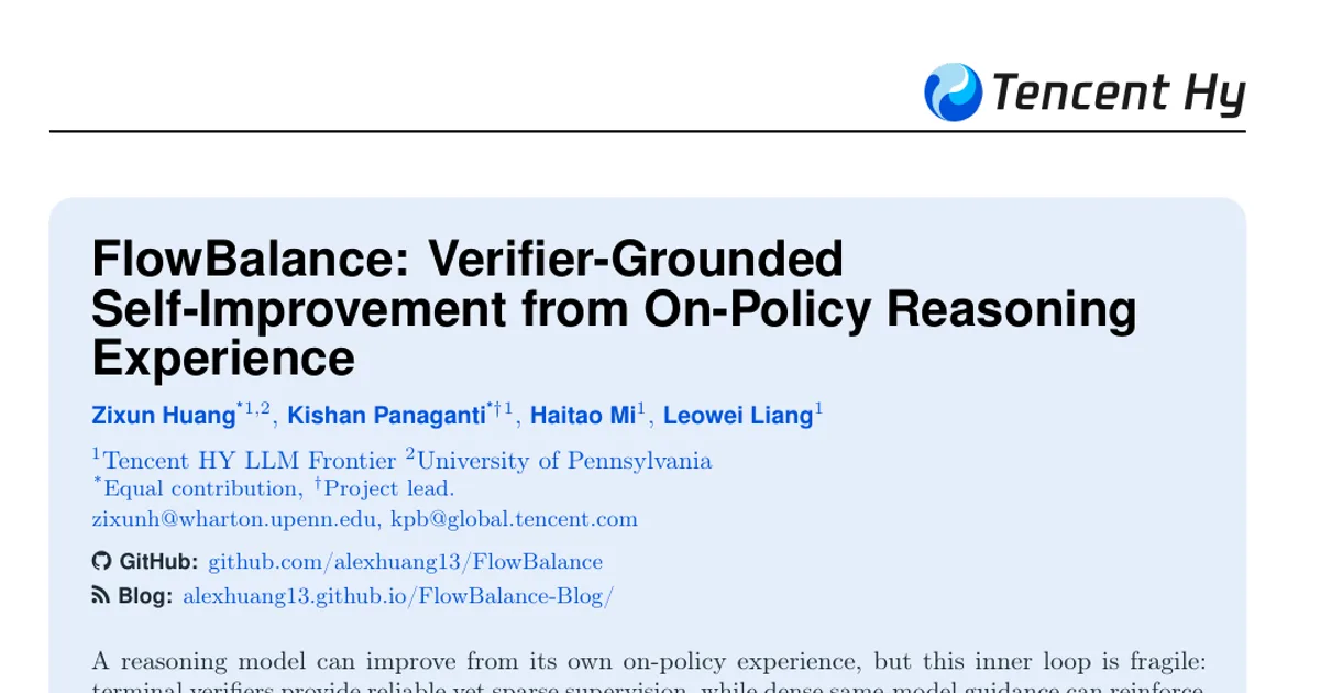 FlowBalance: auto-miglioramento fondato sul verificatore a partire dall’esperienza di ragionamento on-policy