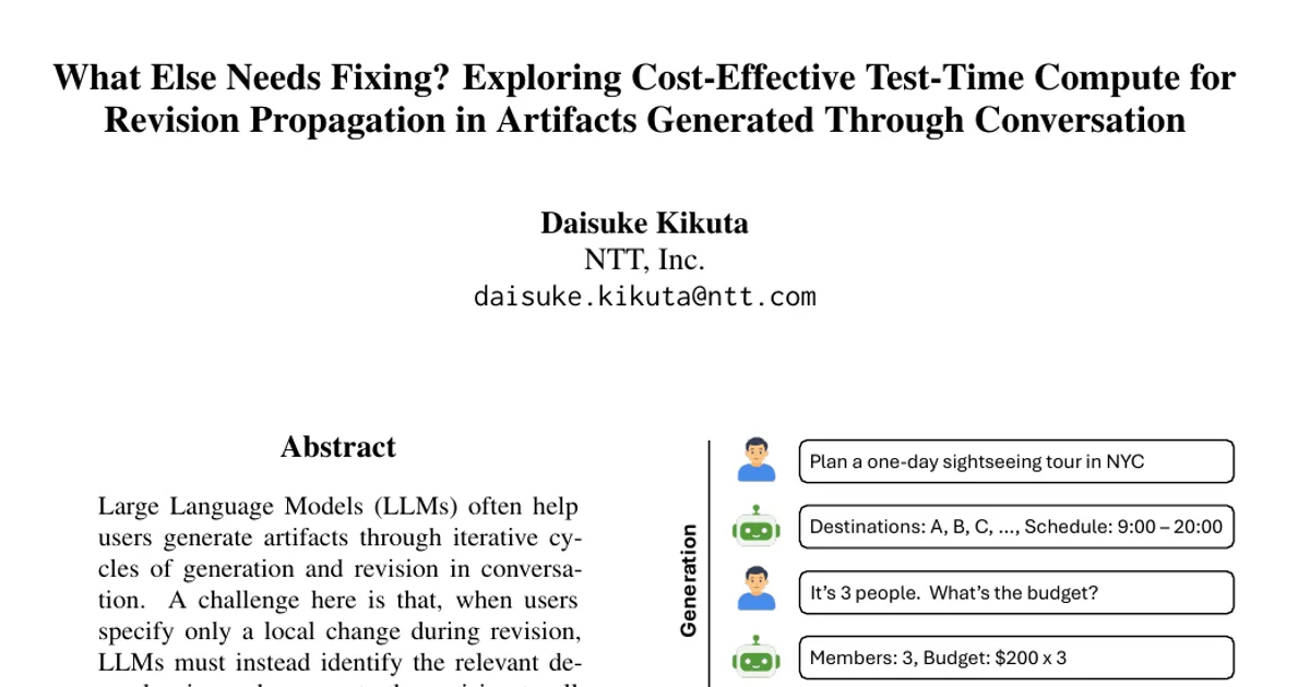 What Else Needs Fixing? Exploring Cost-Effective Test-Time Compute for Revision Propagation in Artifacts Generated Through Conversation
