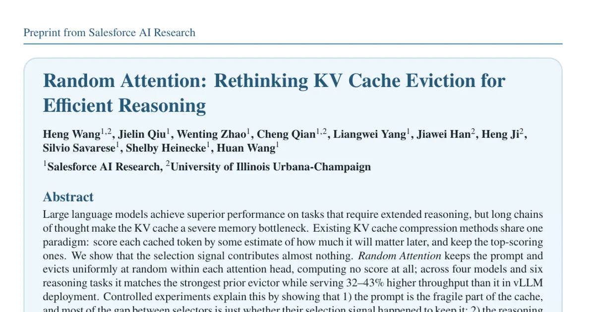 Random Attention: Rethinking KV Cache Eviction for Efficient Reasoning