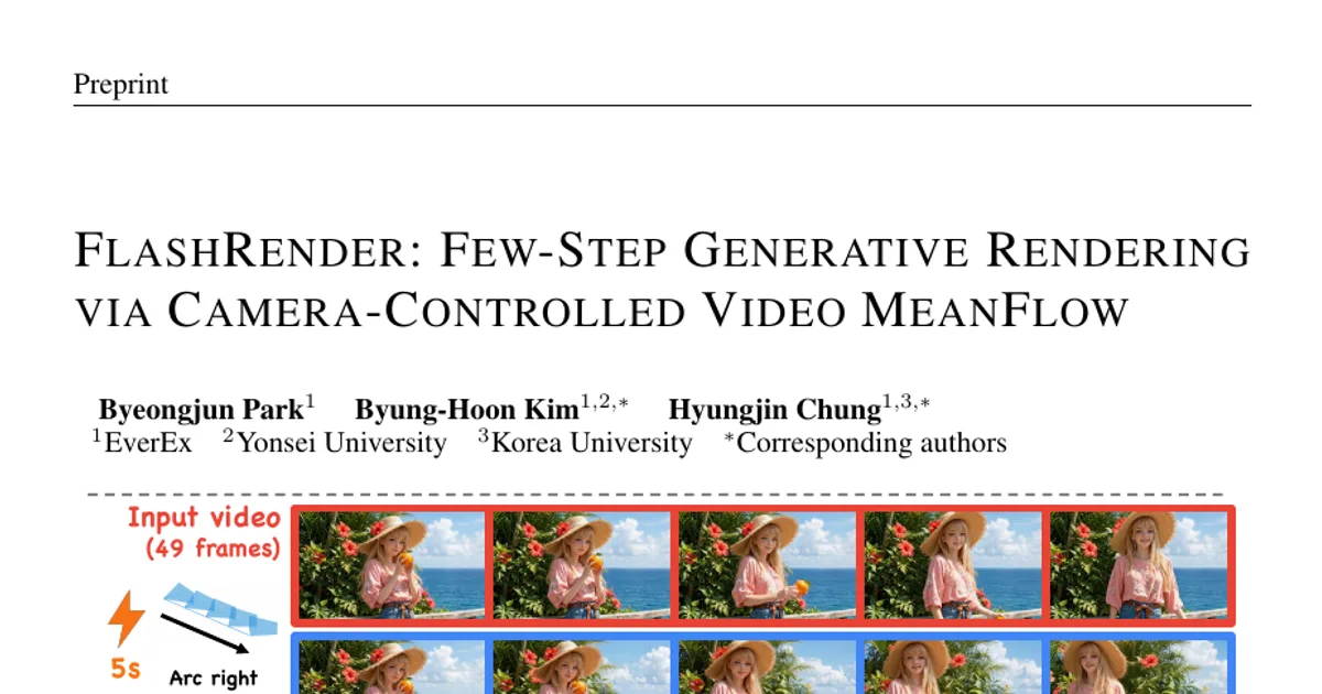 FlashRender: rendering generativo in pochi passaggi tramite MeanFlow per video con controllo della camera