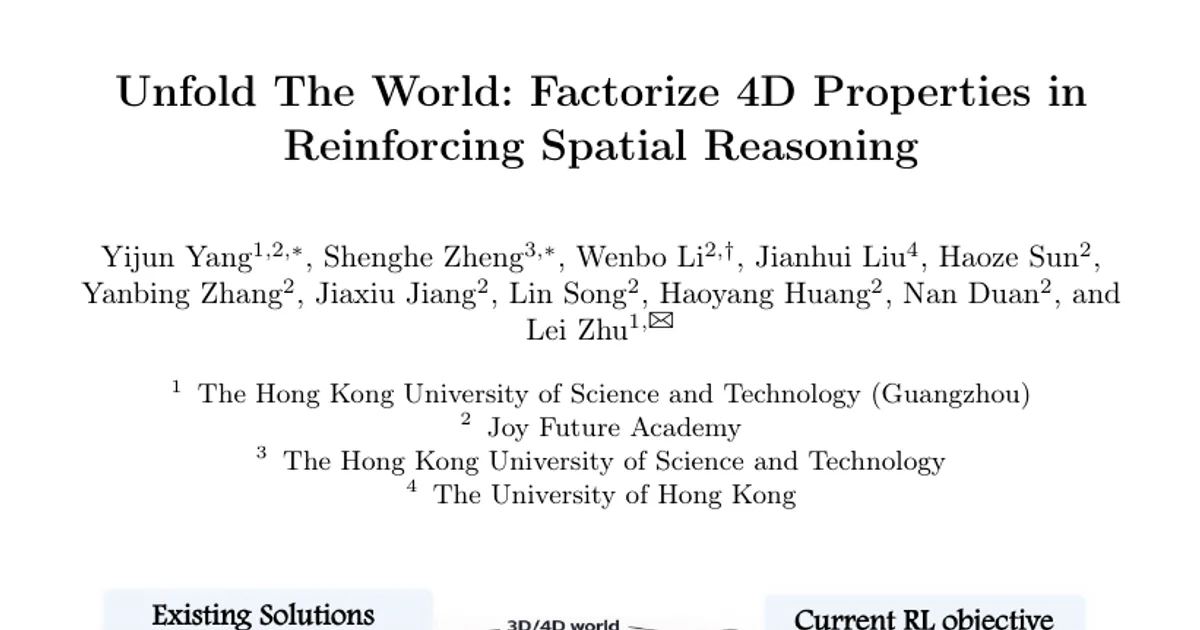 Unfold The World: Factorize 4D Properties in Reinforcing Spatial Reasoning