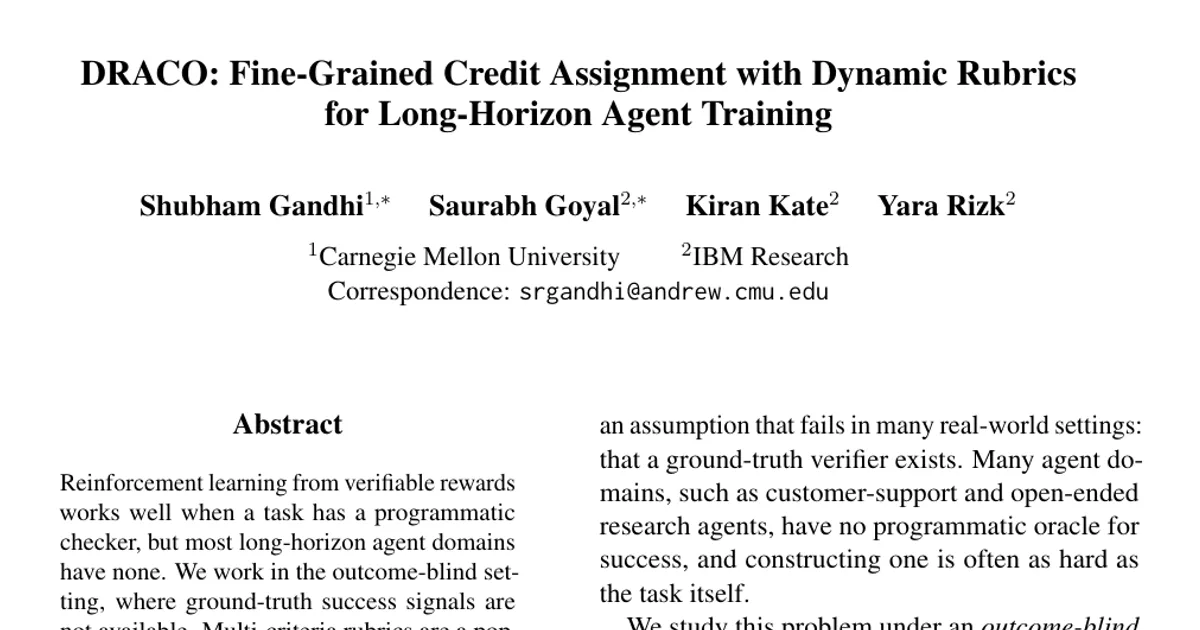 DRACO: Fine-Grained Credit Assignment with Dynamic Rubrics for Long-Horizon Agent Training