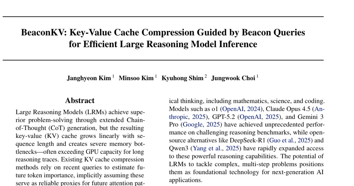 BeaconKV: compressione della cache key-value guidata da query faro per un’inferenza efficiente dei modelli di ragionamento di grandi dimensioni