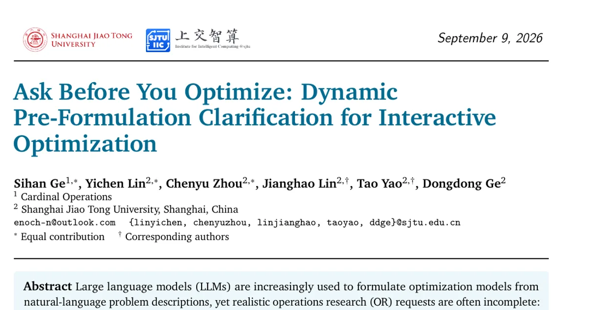 Ask Before You Optimize: Dynamic Pre-Formulation Clarification for Interactive Optimization