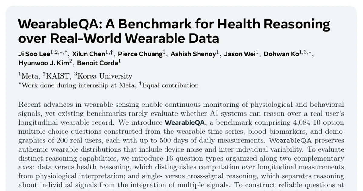 WearableQA: A Benchmark for Health Reasoning over Real-World Wearable Data