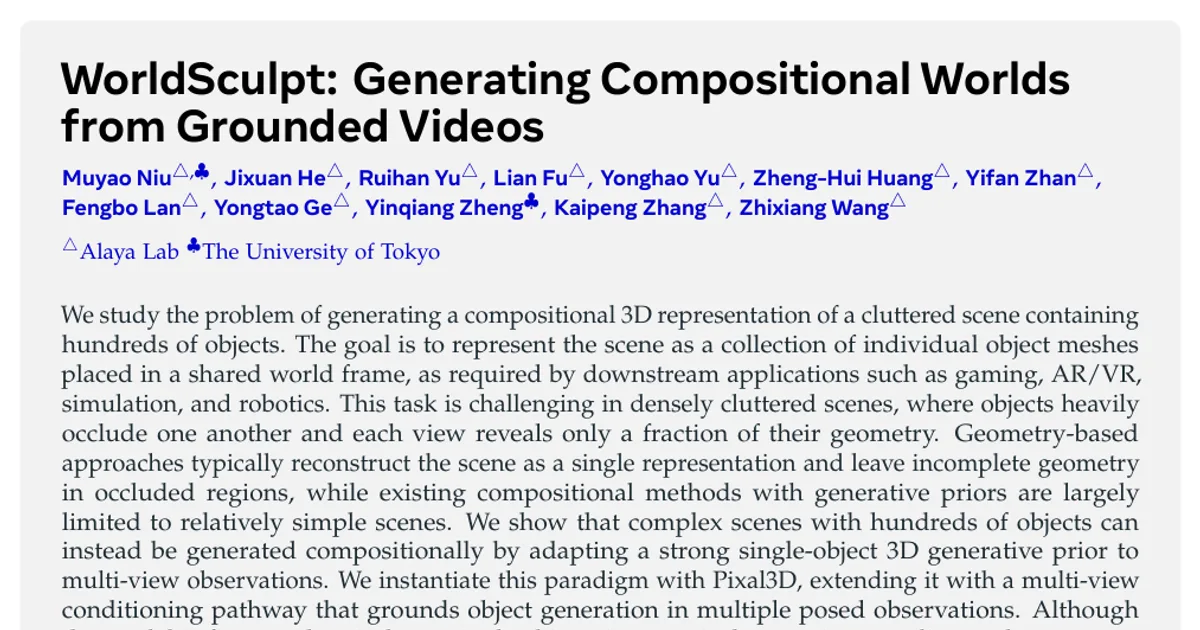 WorldSculpt: generare mondi composizionali da video ancorati