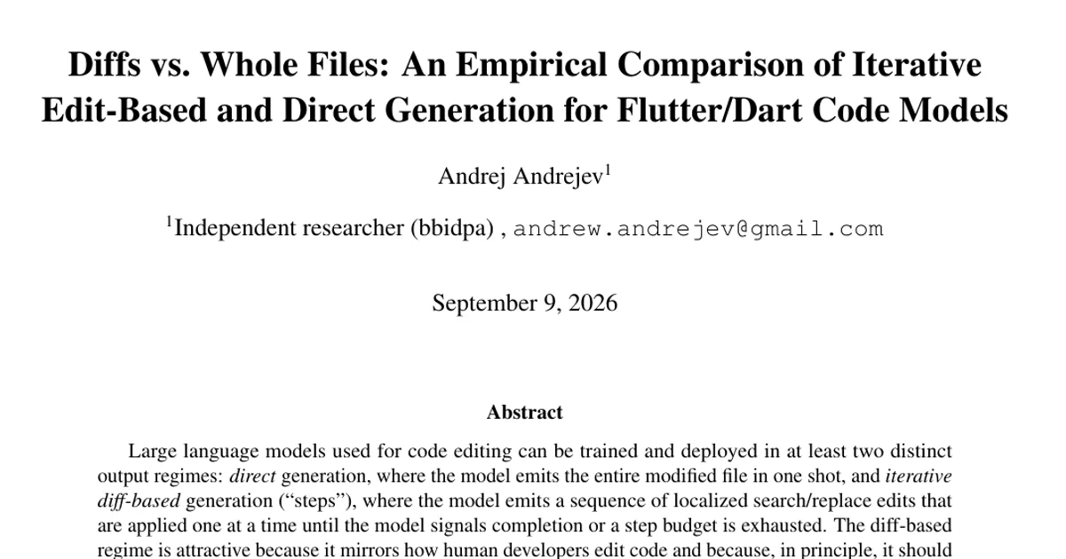 Diff e file interi: un confronto empirico tra generazione iterativa basata su modifiche e generazione diretta per modelli di codice Flutter/Dart